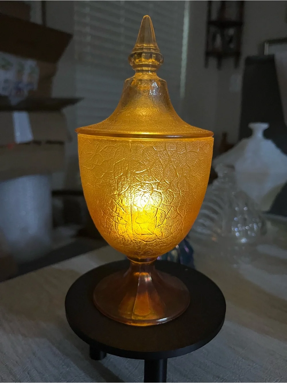 Vintage Jeannette Amber Apothecary Jar Steeple Finial Fairy Lamp